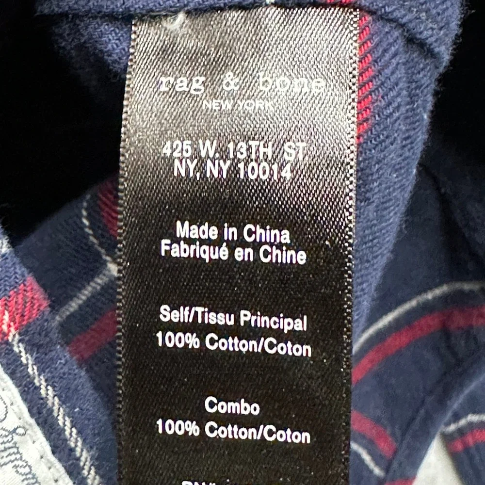 Rag & Bone Mens Fit 2 Navy Blue Red Windowpane Plaid Cotton Flannel Shirt Medium